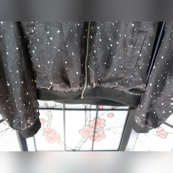 love, Fire Midnight Star Black Bomber Jacket Size Large - Picture 5 of 11